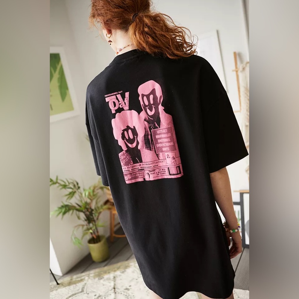 Lazy Oaf TV Black Tee/Dress with Pink Graphic